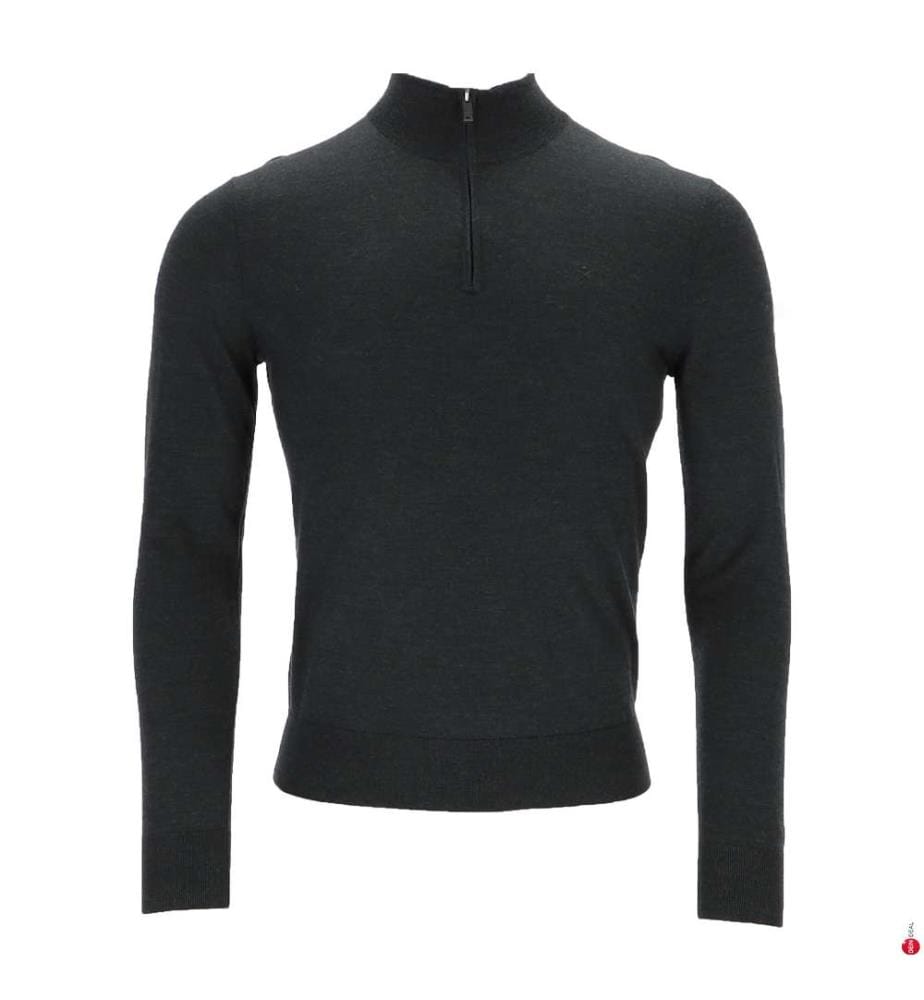 Pull demi-zippé en mérinos - Vert chasseur