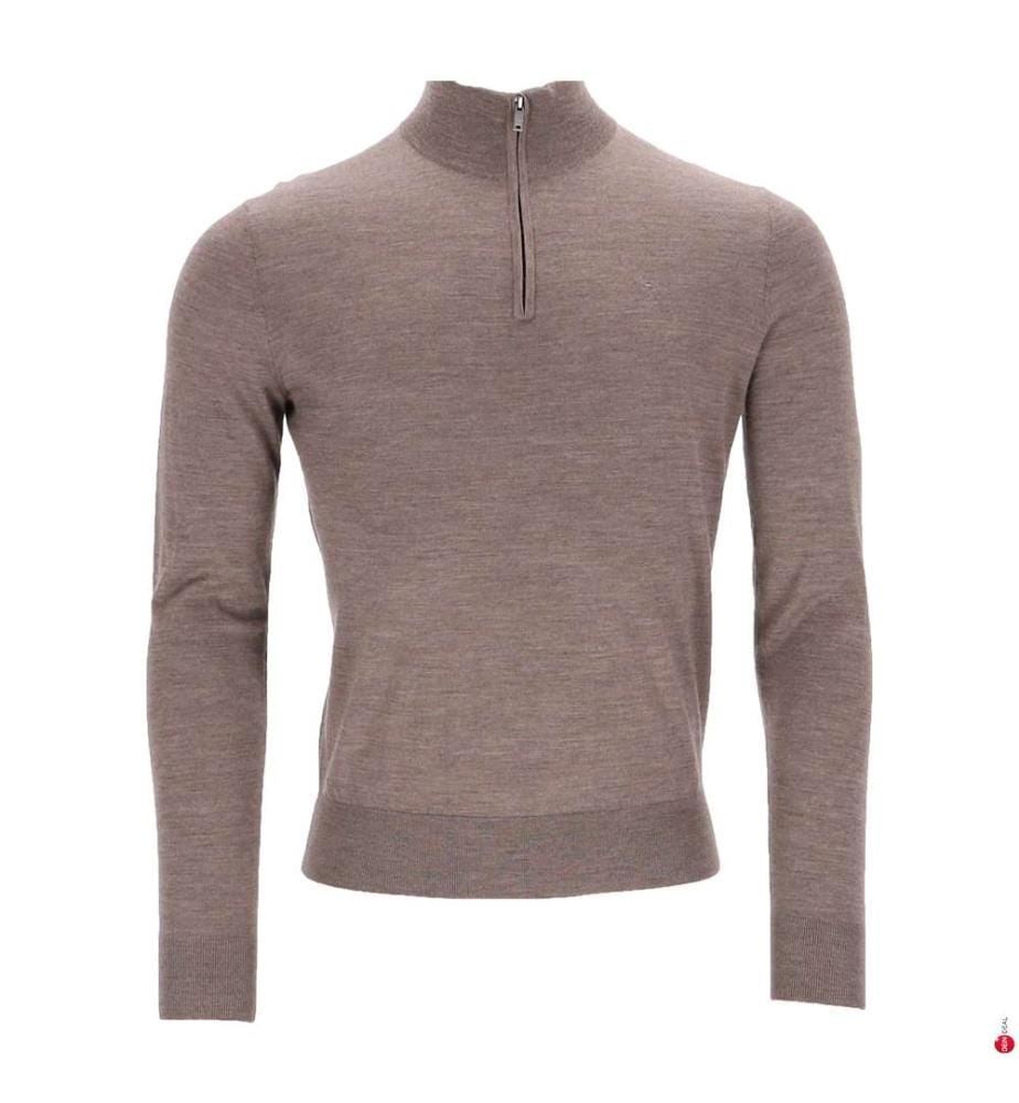 Pull demi-zippé en mérinos - Beige malt