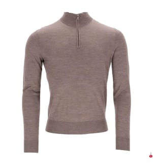 Pullover aus Merinowolle mit halbem Reissverschluss – Malzbeige