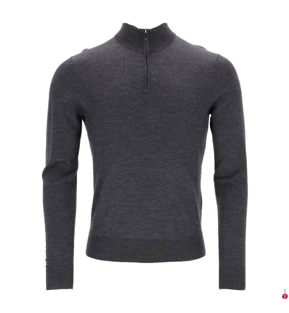 Pull demi-zippé en mérinos - Gris granite