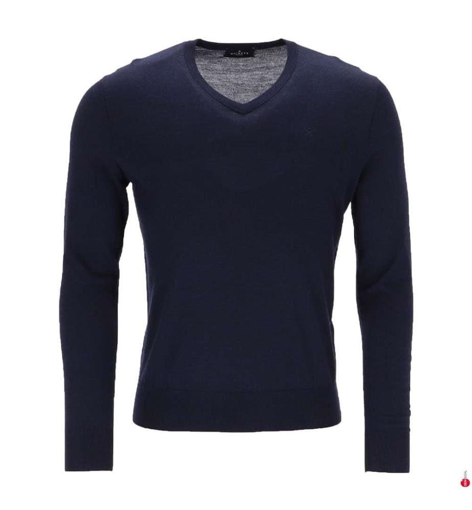 Pullover mit V-Ausschnitt aus Merinowolle – Marineblau