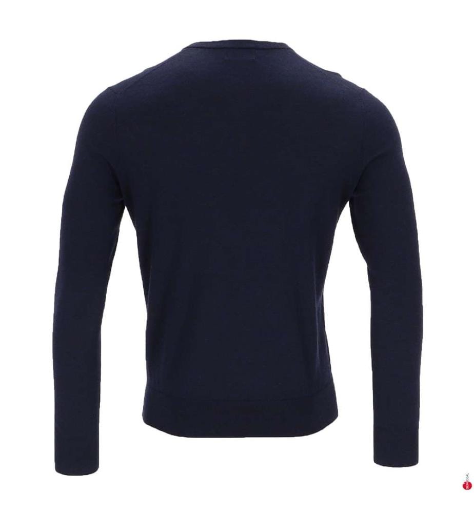 Pullover mit V-Ausschnitt aus Merinowolle – Marineblau