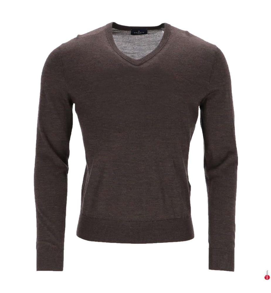 Pull col V en mérinos - Marron foncé