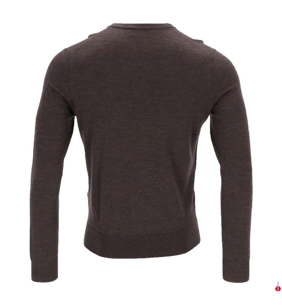 Pull col V en mérinos - Marron foncé