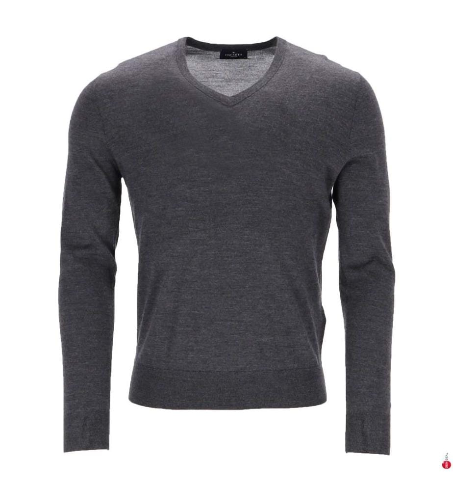 Pullover mit V-Ausschnitt aus Merinowolle – Granitgrau