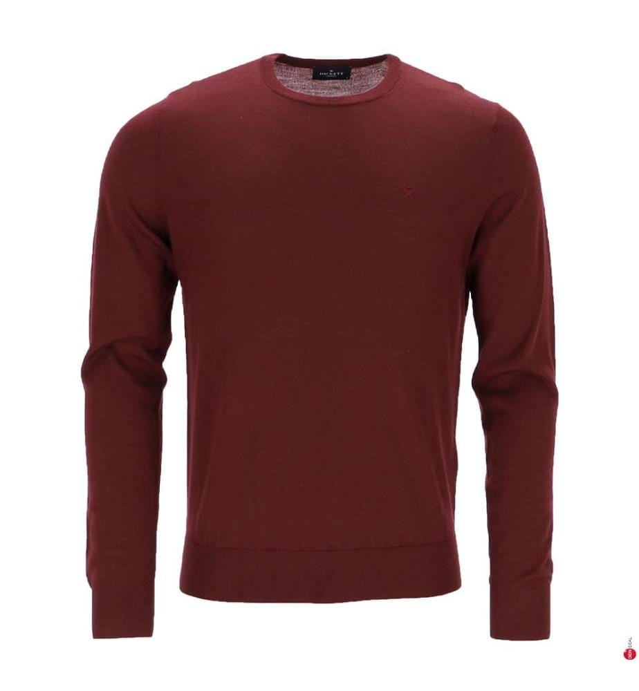 Pull col rond en mérinos - Rouge bordeaux