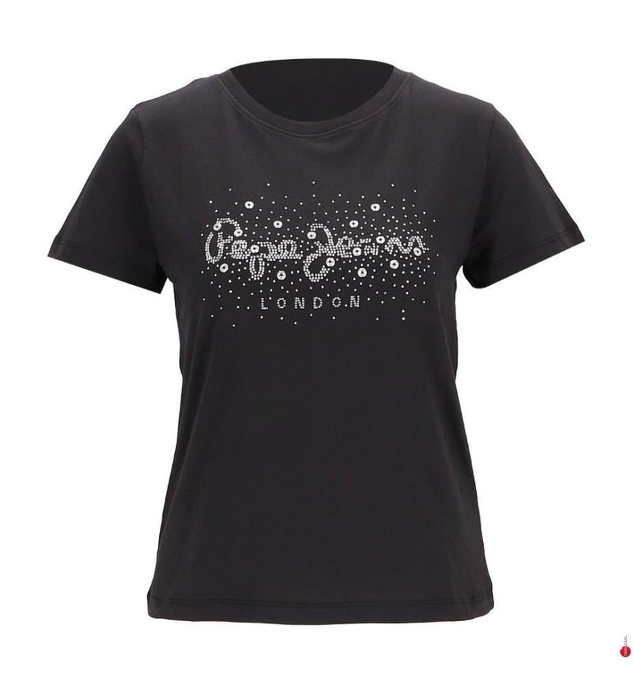 T-Shirt Mit Strass-Logo - Schwarz