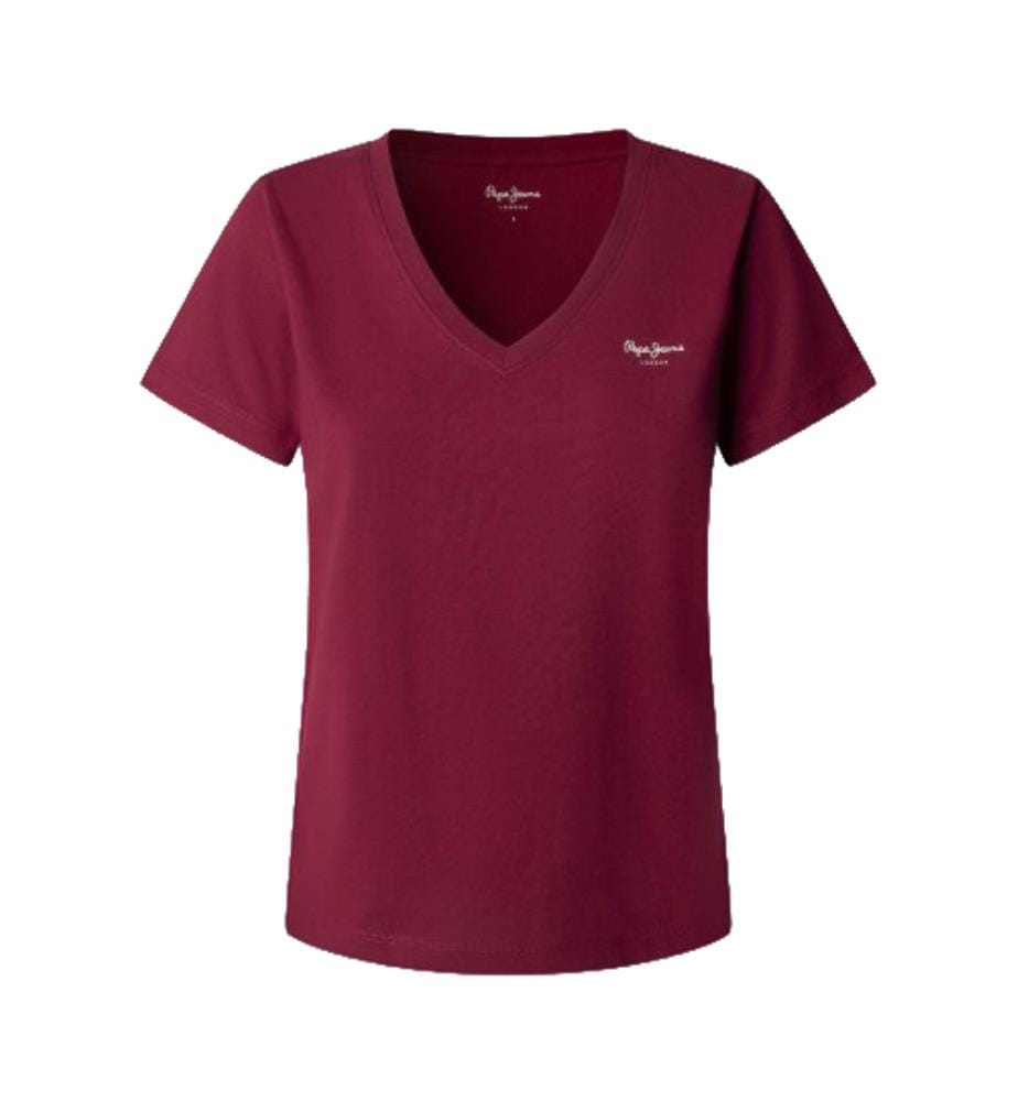 T-Shirt „Mae“ mit V-Ausschnitt – Cranberry-Pink