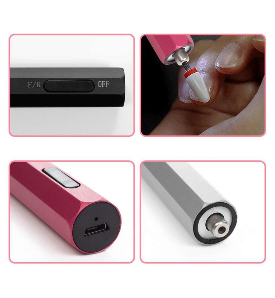 Mini lucidatrice per unghie. Corpo in metallo, luce LED, selettore rotante. Batteria ricaricabile - Nero