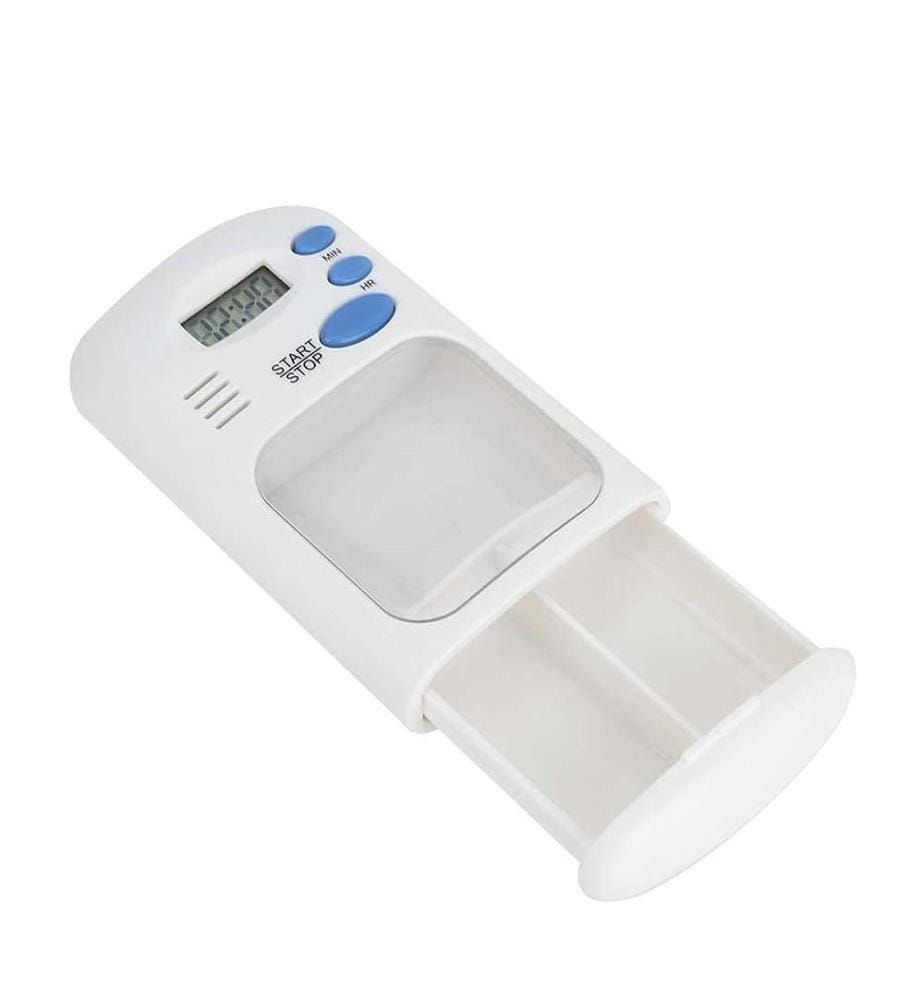 Dispenser di pillole a doppio scomparto con timer di allarme - Bianco
