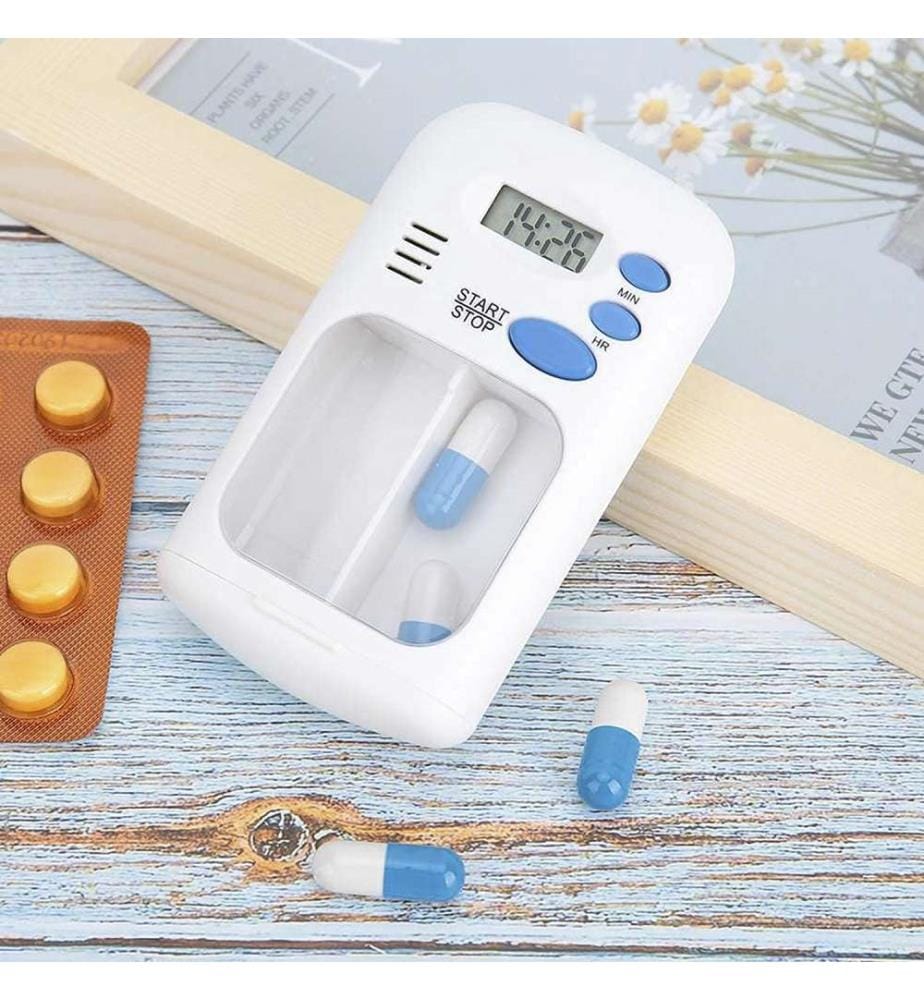 Dispenser di pillole a doppio scomparto con timer di allarme - Bianco