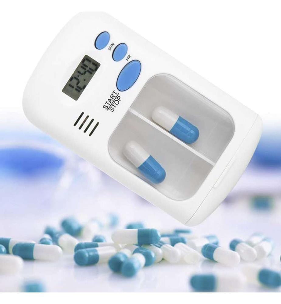 Dispenser di pillole a doppio scomparto con timer di allarme - Bianco