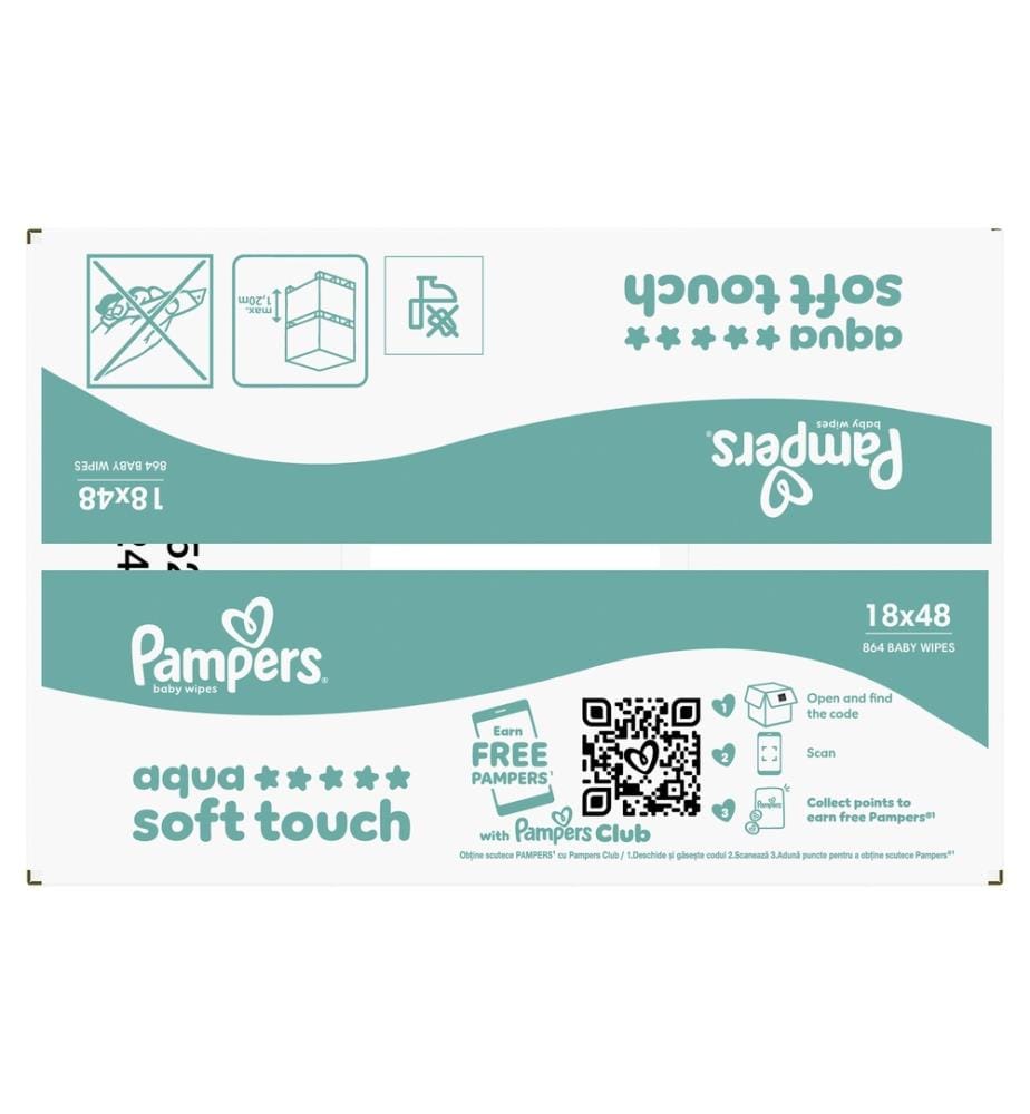 Lingettes Aqua Soft Touch – 18 paquets de 48 lingettes