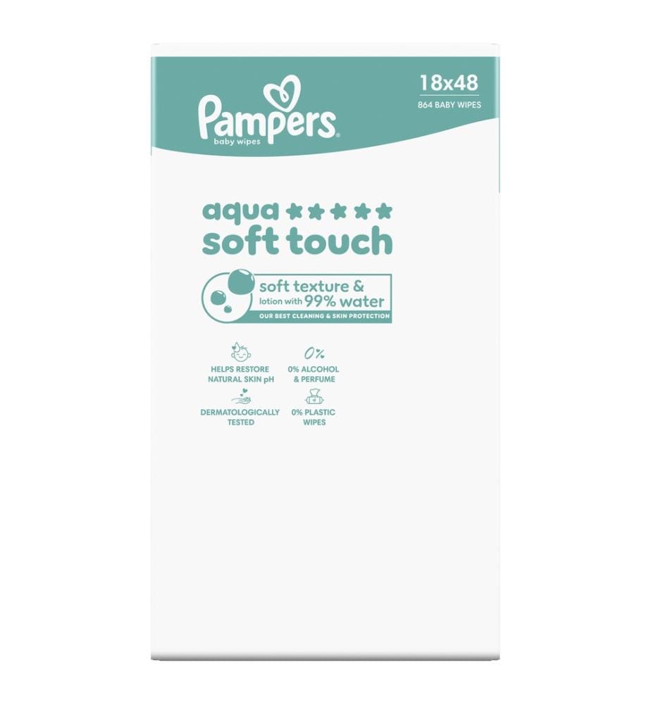 Lingettes Aqua Soft Touch – 18 paquets de 48 lingettes