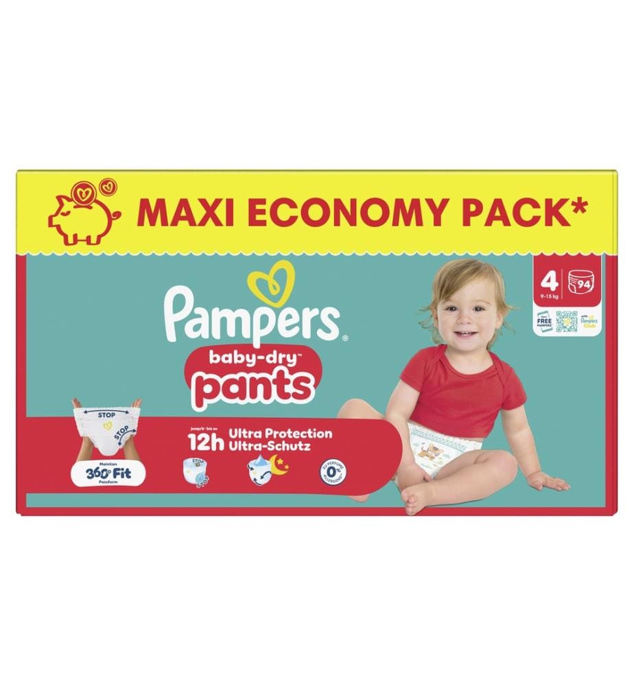 Couches Baby Dry Pants Taille 4 Maxi (9-15 kg) – Lot économique de 94 couches