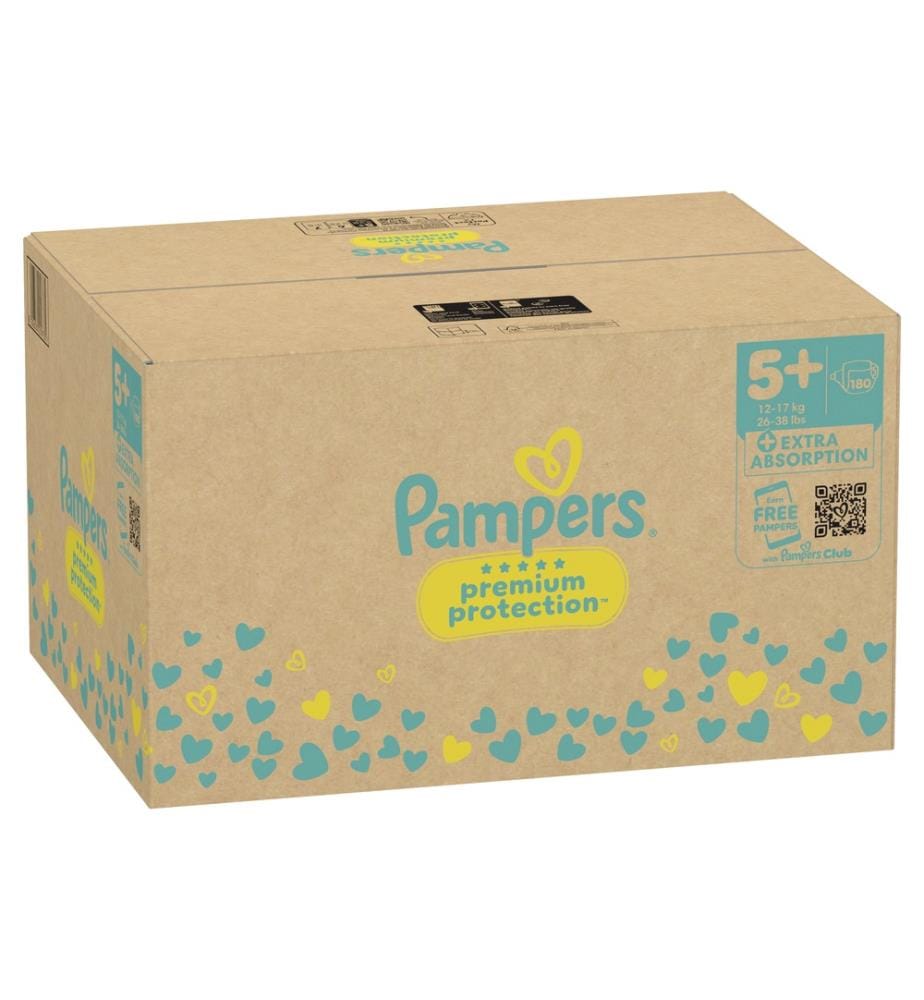 Pannolini Premium Protection taglia 5+ Junior Plus (12-17 kg) - Confezione da 180 pannolini