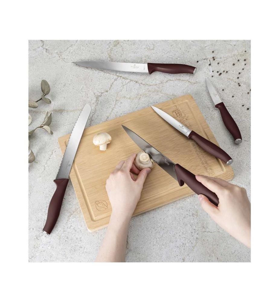 Lot de 6 couteaux avec planche à découper en bambou, Leonardo Collection - Matt Bordeaux