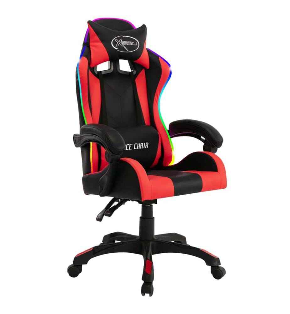 Gaming-Stuhl mit RGB LED-Leuchten Rot und Schwarz Kunstleder