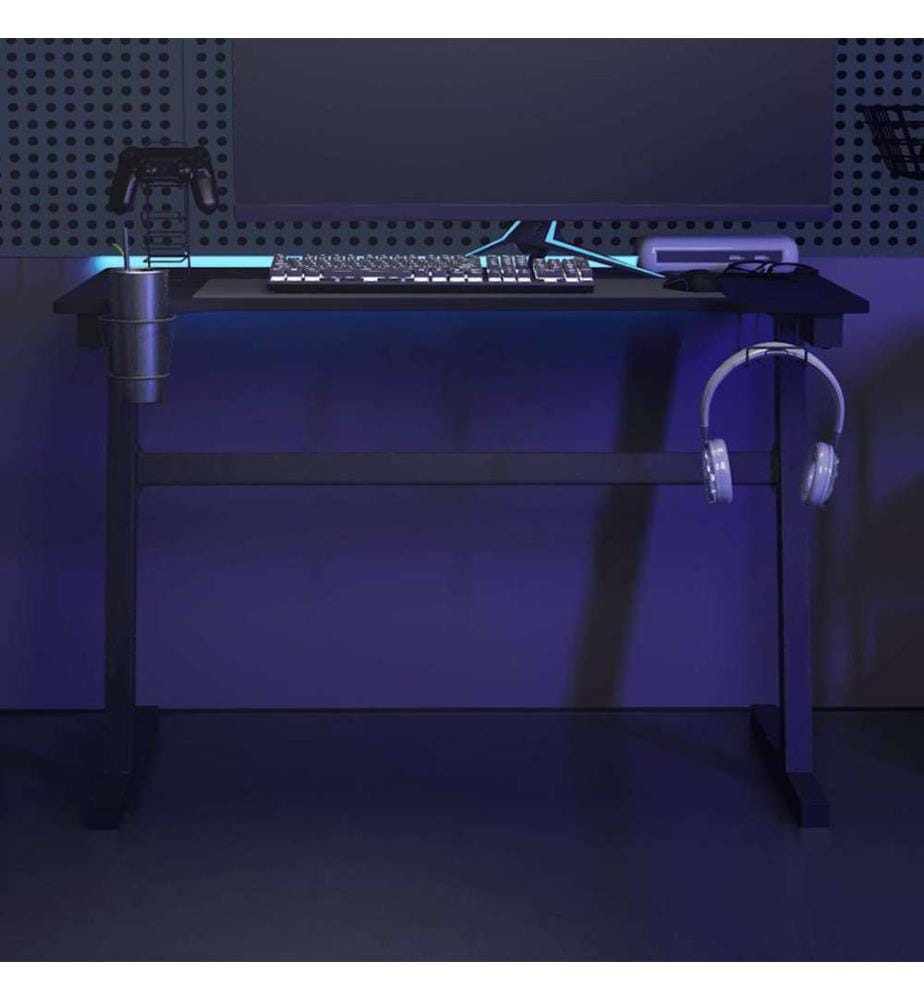 Bureau de jeu à LED en forme de Z noir 110x60x75 cm