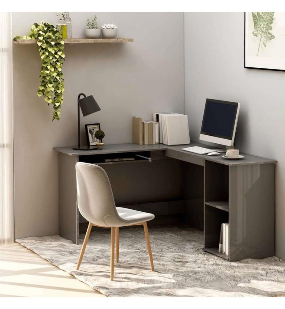 Bureau d'angle forme de L Gris brillant 120x140x75cm Aggloméré