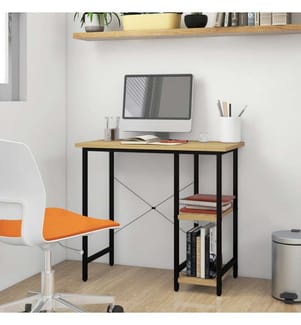 Bureau d'ordinateur Noir et chêne clair 80x40x72cm MDF et métal