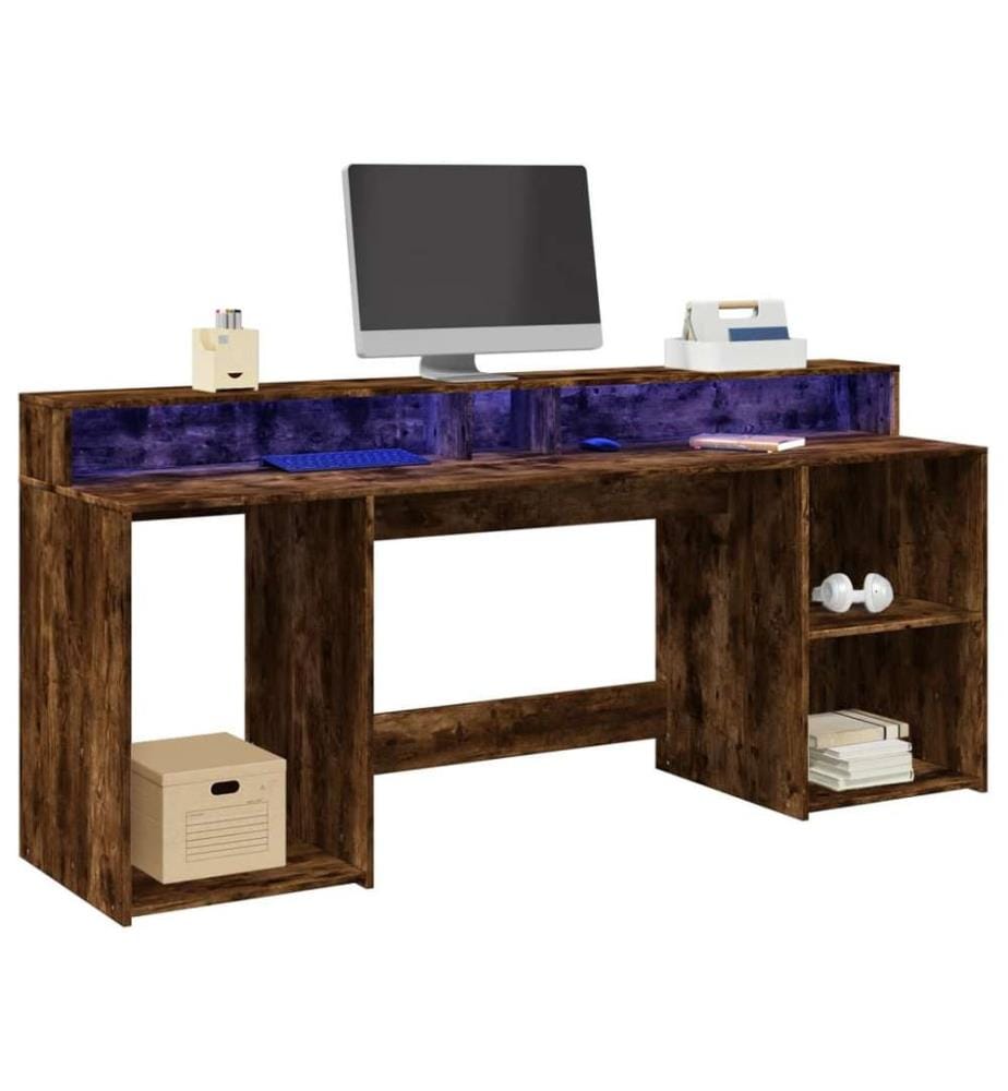 LED-Schreibtisch Räuchereiche 200x55x91 cm Holzwerkstoff