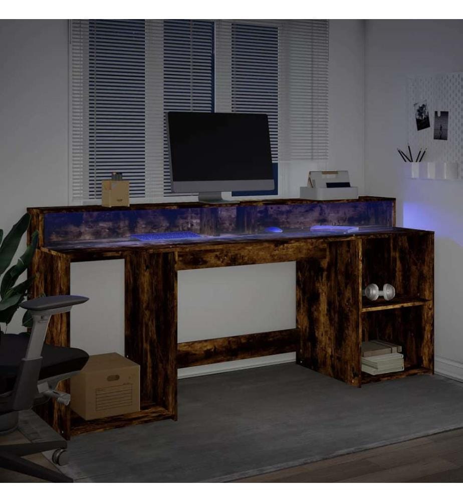 LED-Schreibtisch Räuchereiche 200x55x91 cm Holzwerkstoff