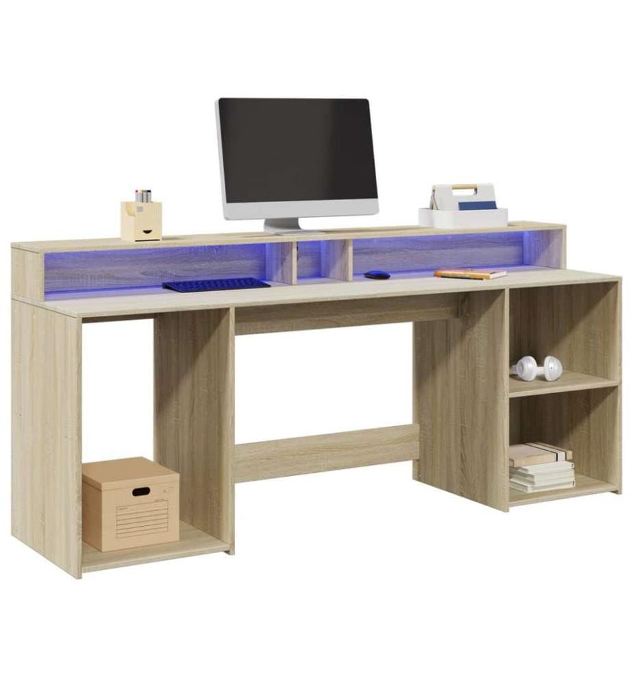 LED-Schreibtisch Sonoma-Eiche 200x55x91 cm Holzwerkstoff