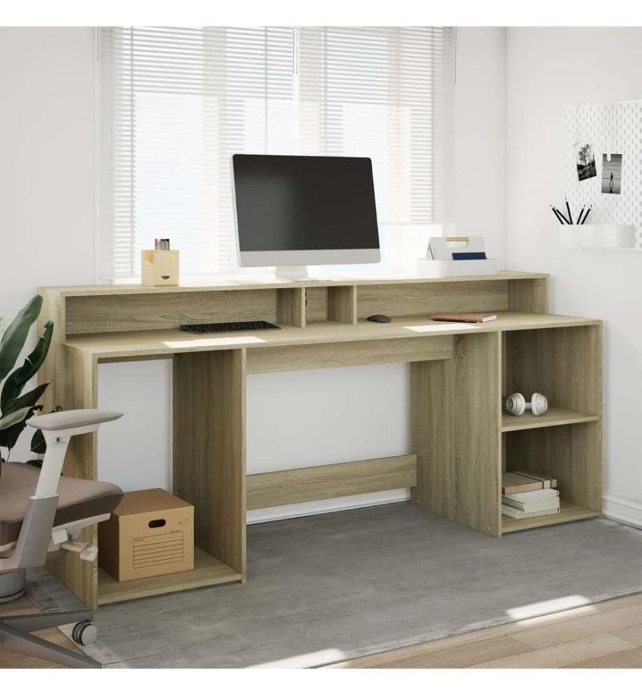 LED-Schreibtisch Sonoma-Eiche 200x55x91 cm Holzwerkstoff