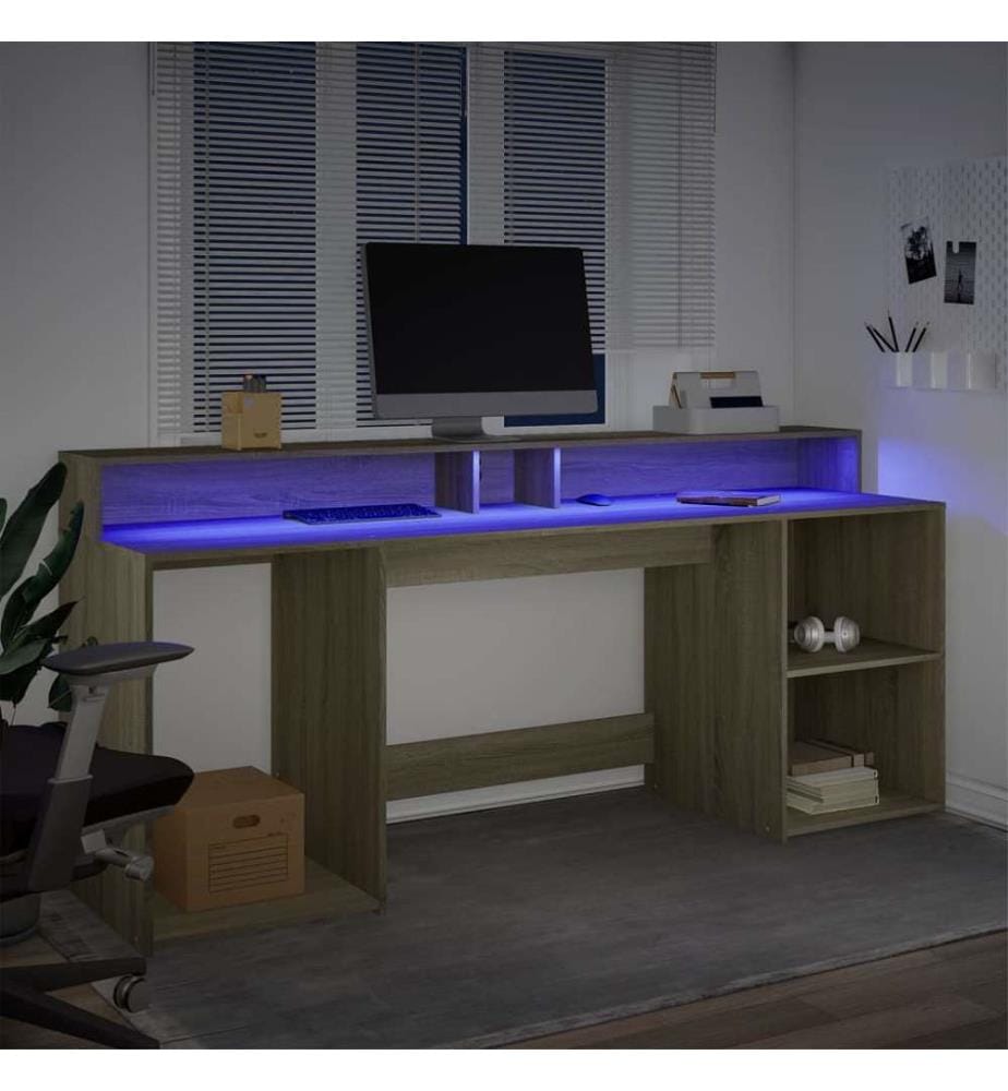 LED-Schreibtisch Sonoma-Eiche 200x55x91 cm Holzwerkstoff