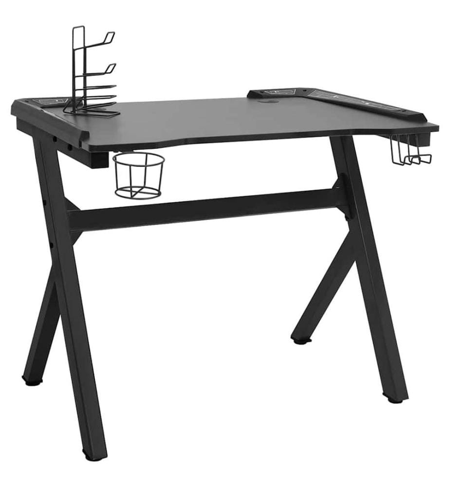 Bureau de jeu à LED en forme de Y noir 90x60x75 cm