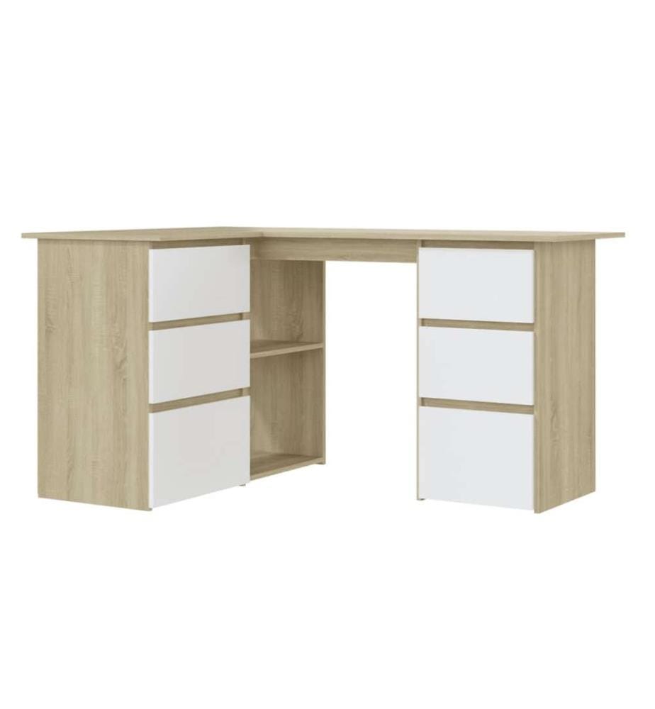 Bureau d'angle Blanc et chêne sonoma 145x100x76 cm Aggloméré