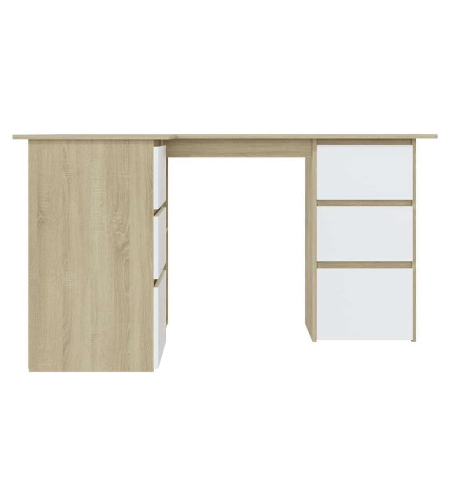 Bureau d'angle Blanc et chêne sonoma 145x100x76 cm Aggloméré