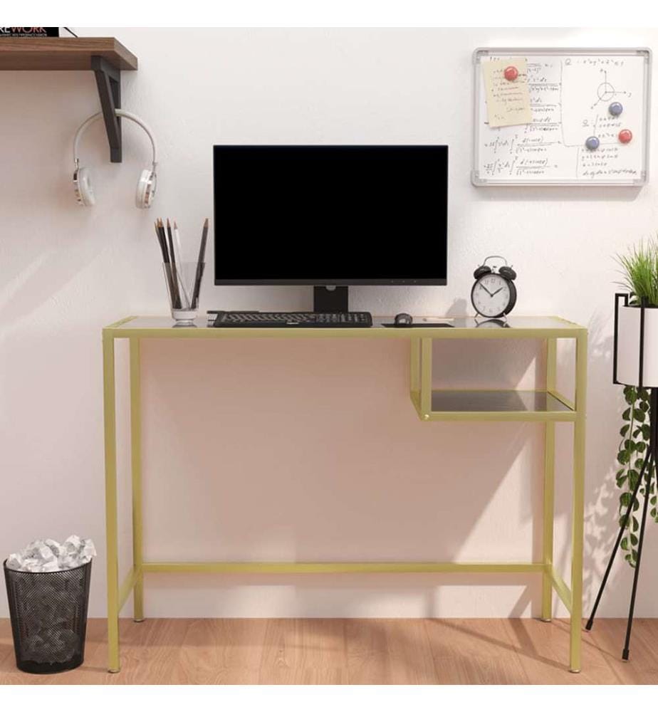 Computertisch Schwarz Marmor 100x36x74 cm Hartglas