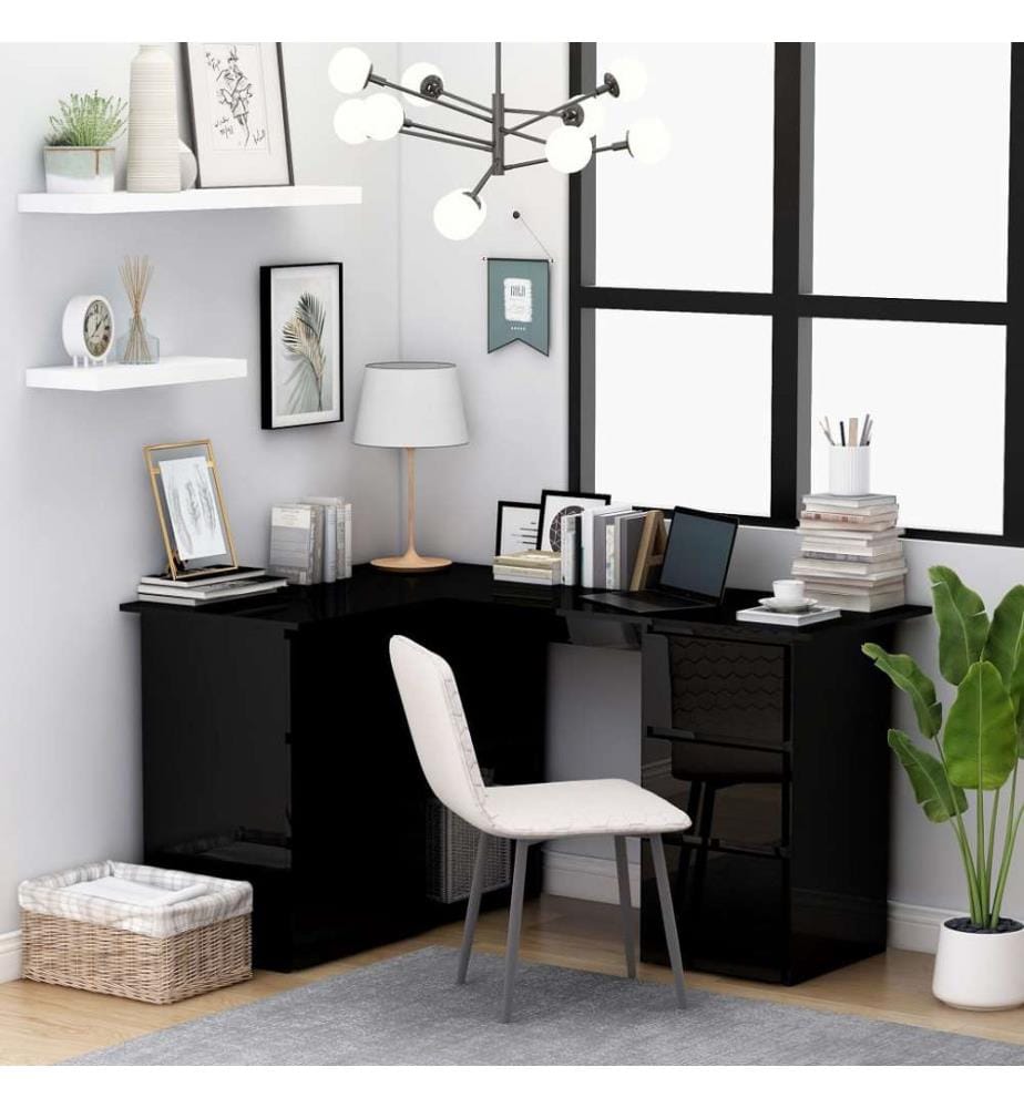 Bureau d'angle Noir brillant 145x100x76 cm Aggloméré