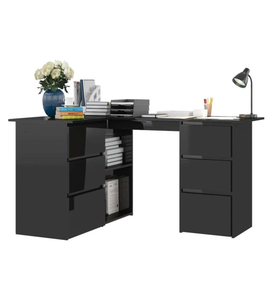 Bureau d'angle Noir brillant 145x100x76 cm Aggloméré