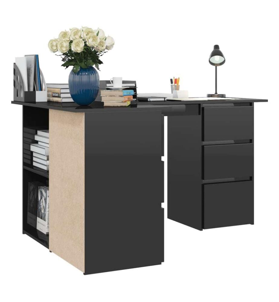 Bureau d'angle Noir brillant 145x100x76 cm Aggloméré