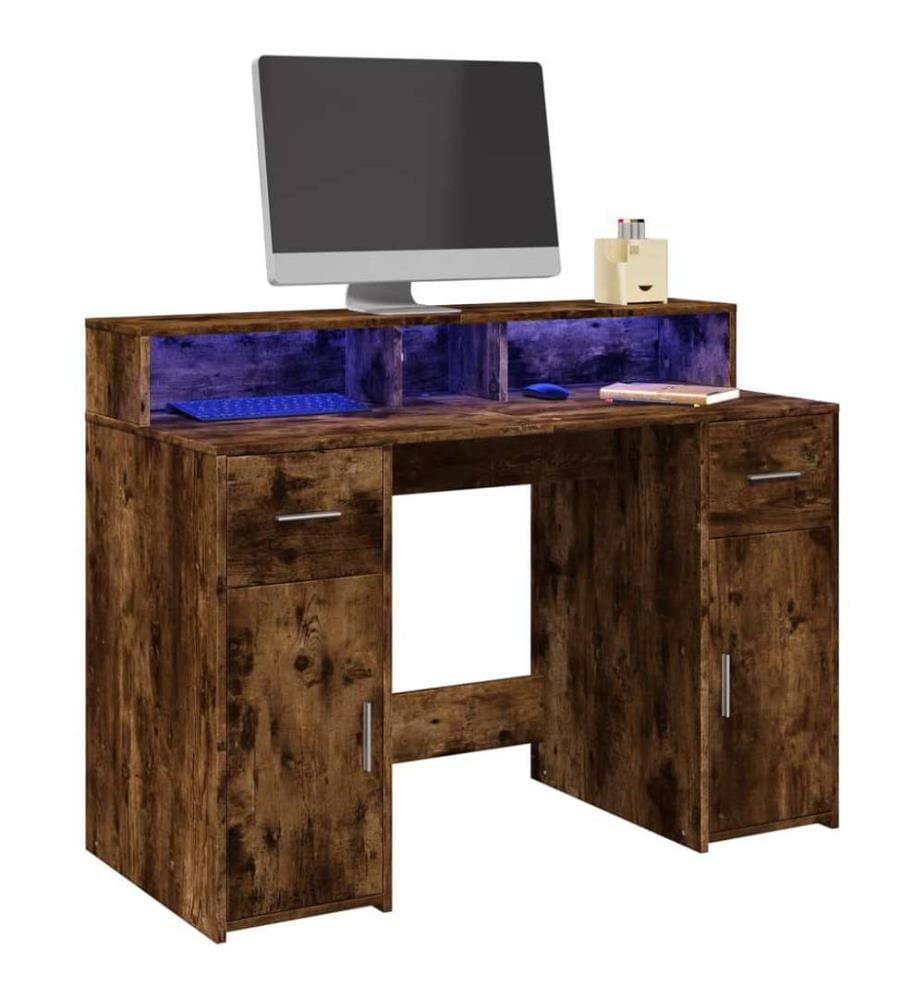 LED-Schreibtisch Räuchereiche 120x55x91 cm Holzwerkstoff