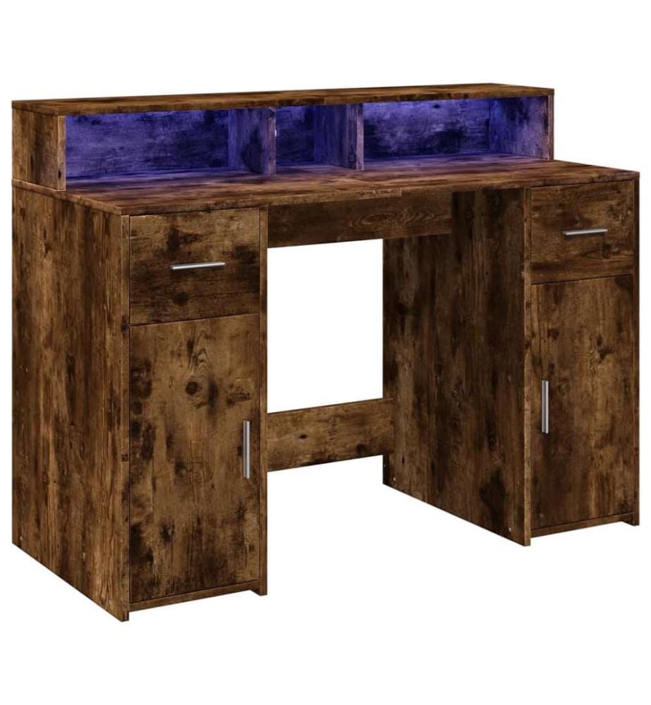 LED-Schreibtisch Räuchereiche 120x55x91 cm Holzwerkstoff