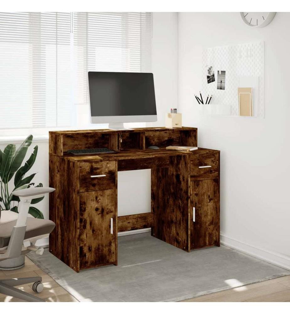 LED-Schreibtisch Räuchereiche 120x55x91 cm Holzwerkstoff