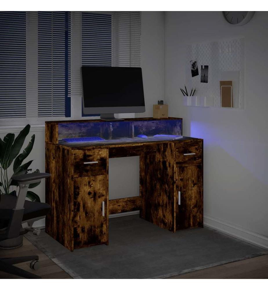 LED-Schreibtisch Räuchereiche 120x55x91 cm Holzwerkstoff