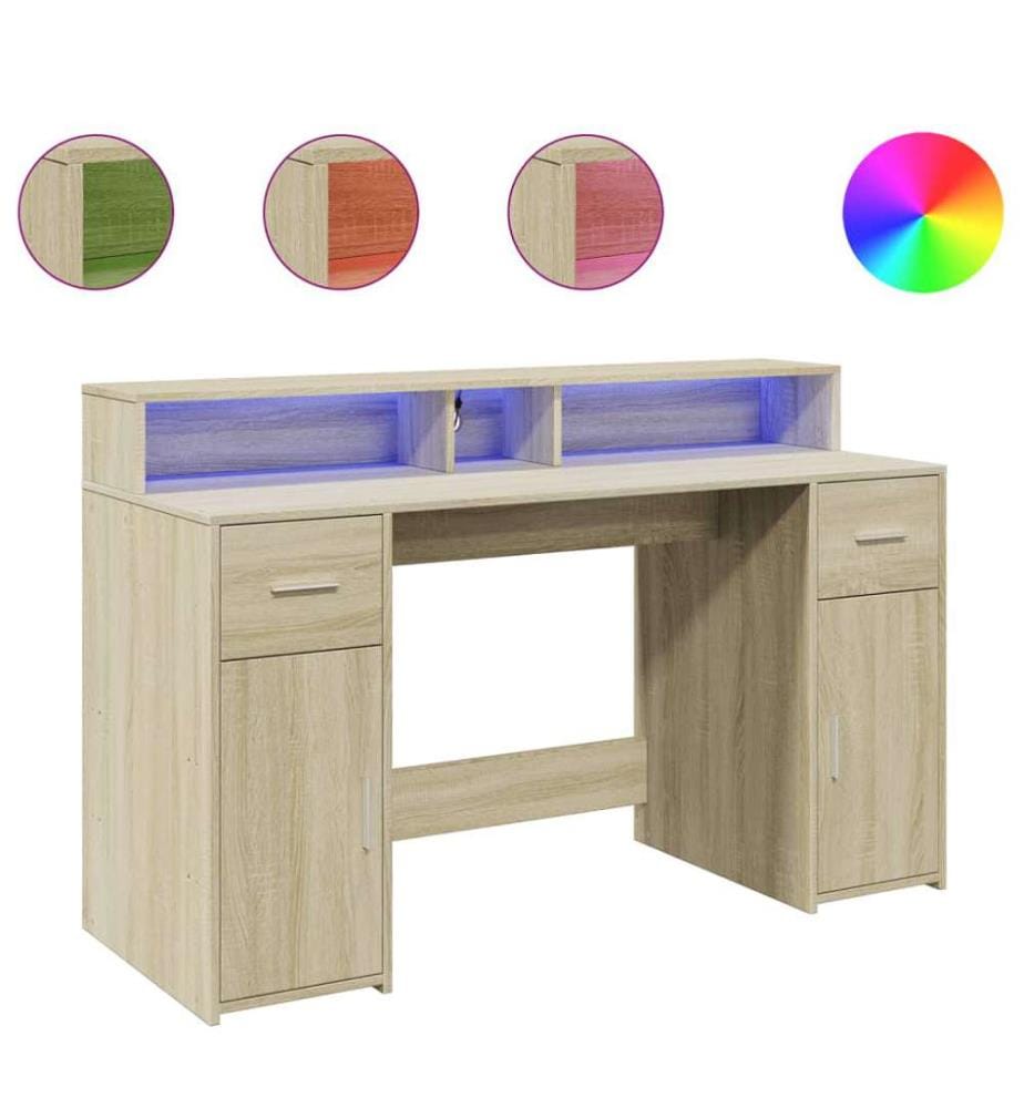 LED-Schreibtisch Sonoma-Eiche 140x55x91 cm Holzwerkstoff