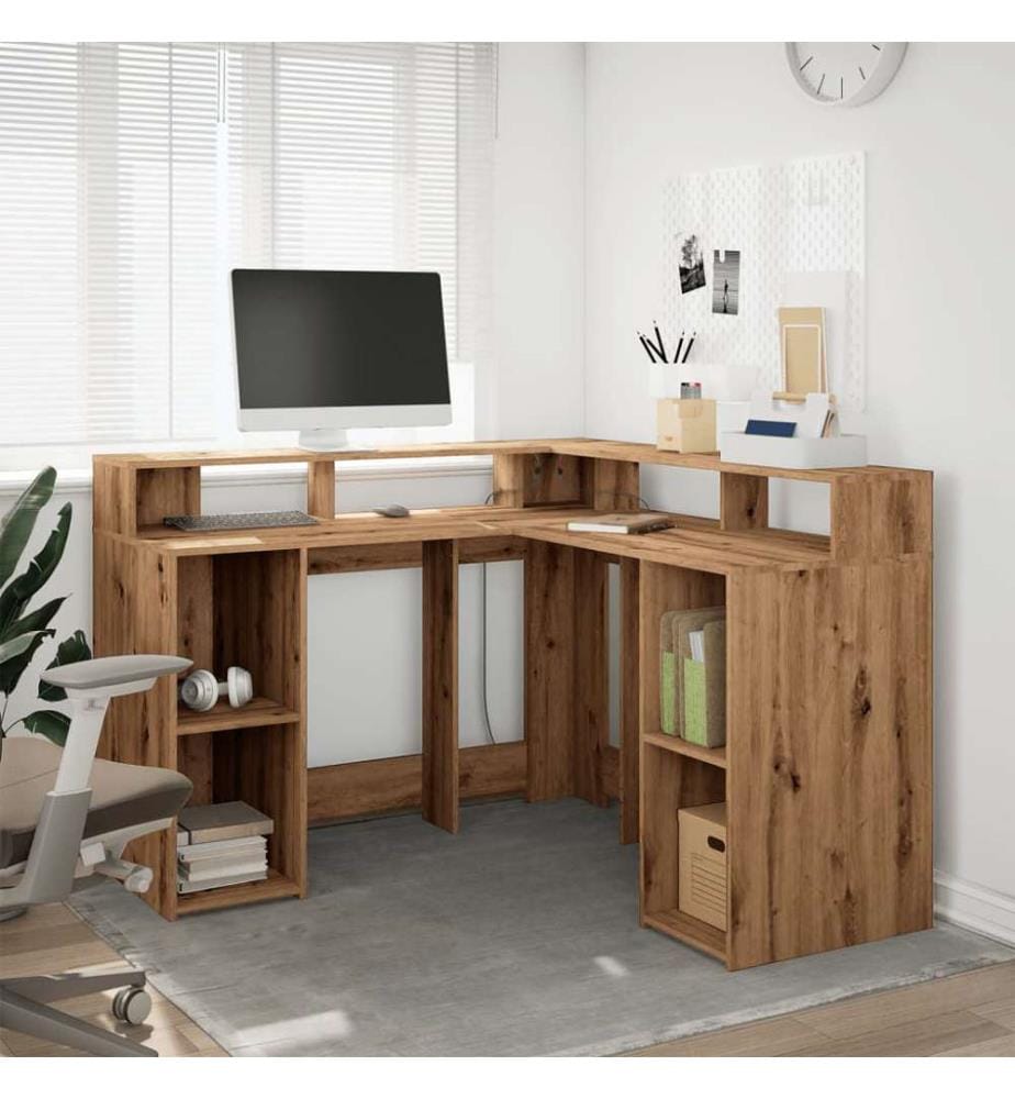 LED-Schreibtisch Artisan-Eiche 130x130x91 Holzwerkstoff