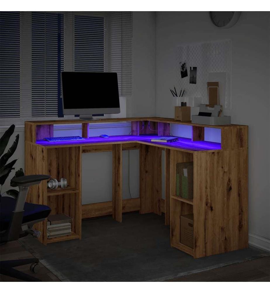 LED-Schreibtisch Artisan-Eiche 130x130x91 Holzwerkstoff