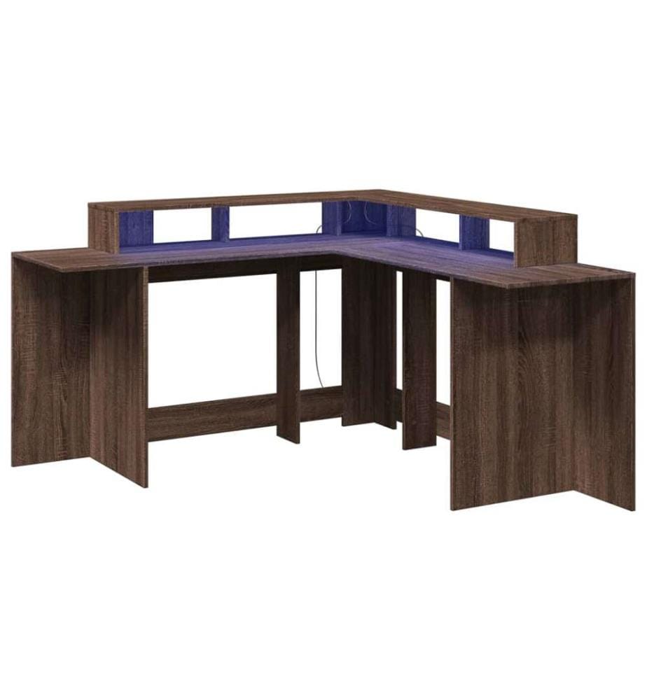 LED-Schreibtisch Braun Eichen-Optik 152x152x91 Holzwerkstoff
