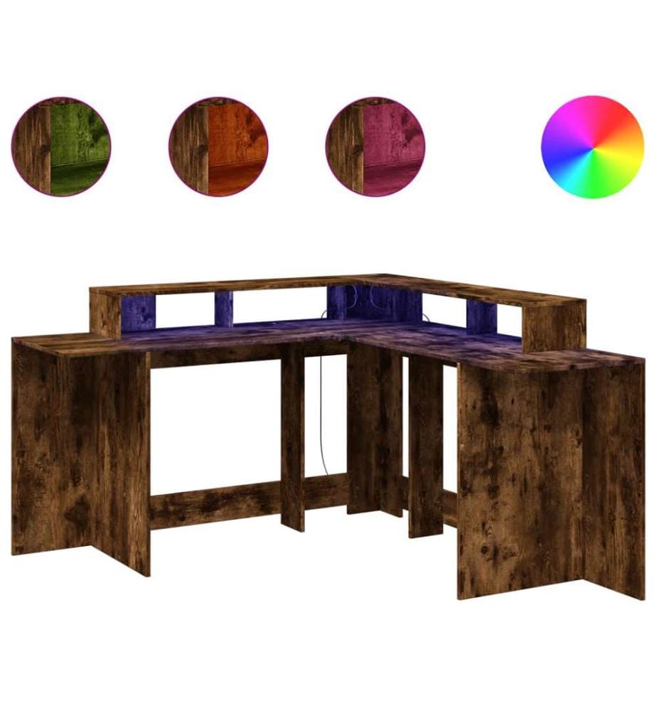 LED-Schreibtisch Räuchereiche 152x152x91 cm Holzwerkstoff