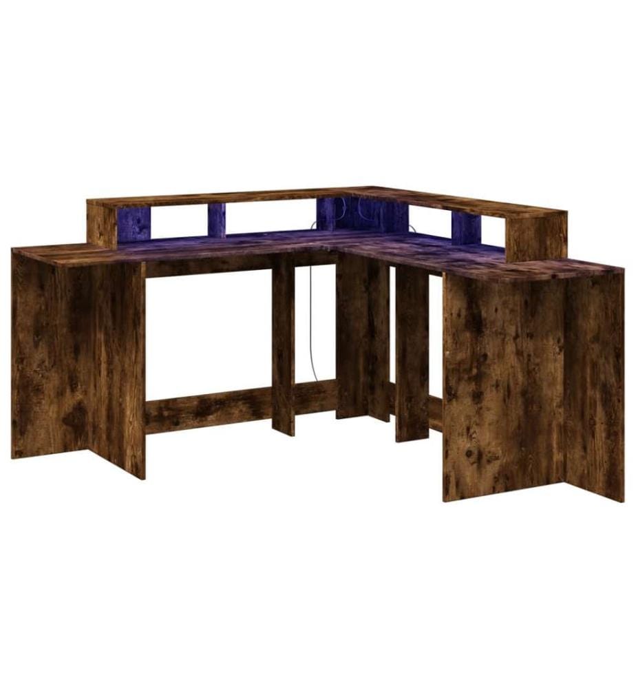 LED-Schreibtisch Räuchereiche 152x152x91 cm Holzwerkstoff
