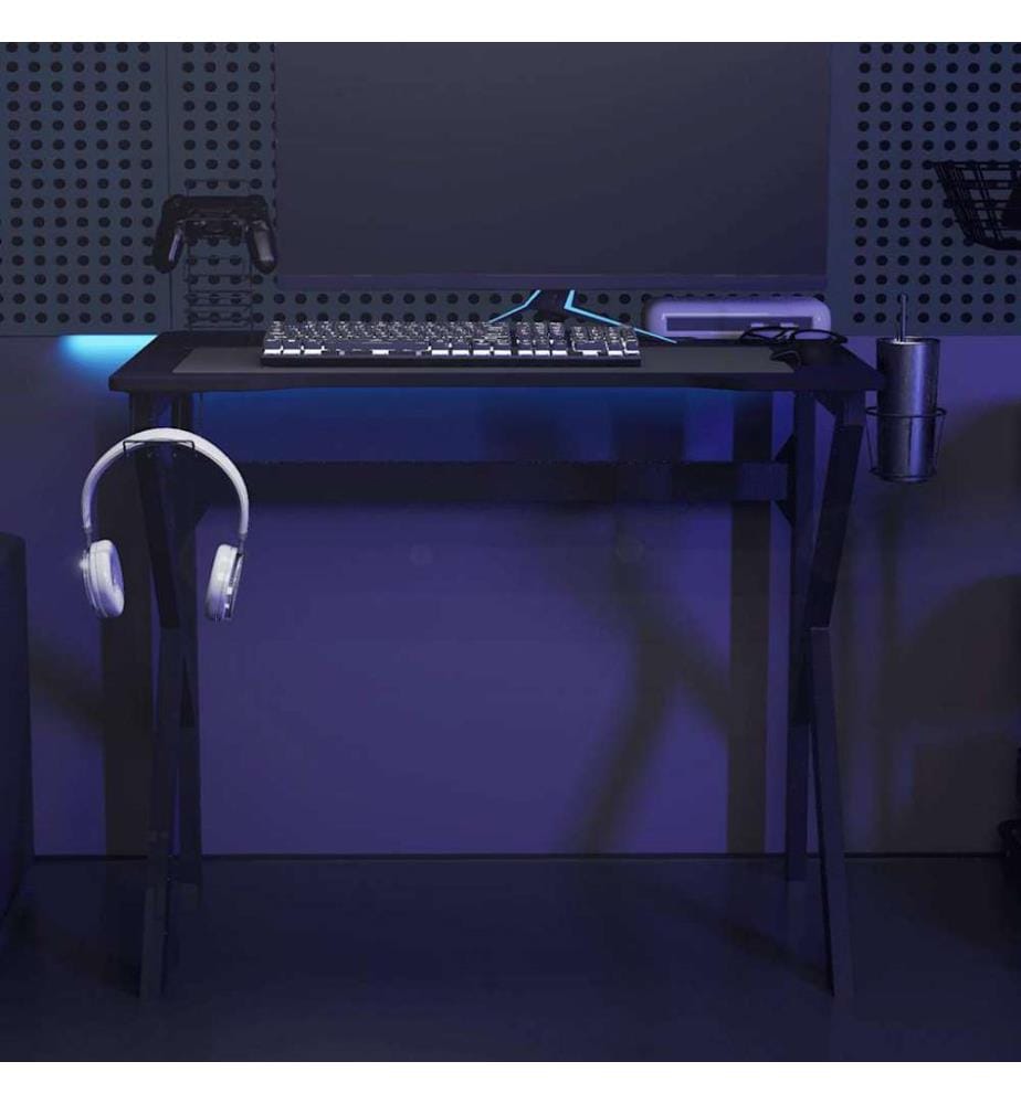 Bureau de jeu avec pieds en forme de K Noir 90x60x75 cm