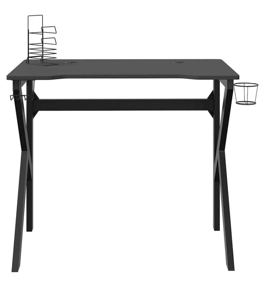 Bureau de jeu avec pieds en forme de K Noir 90x60x75 cm