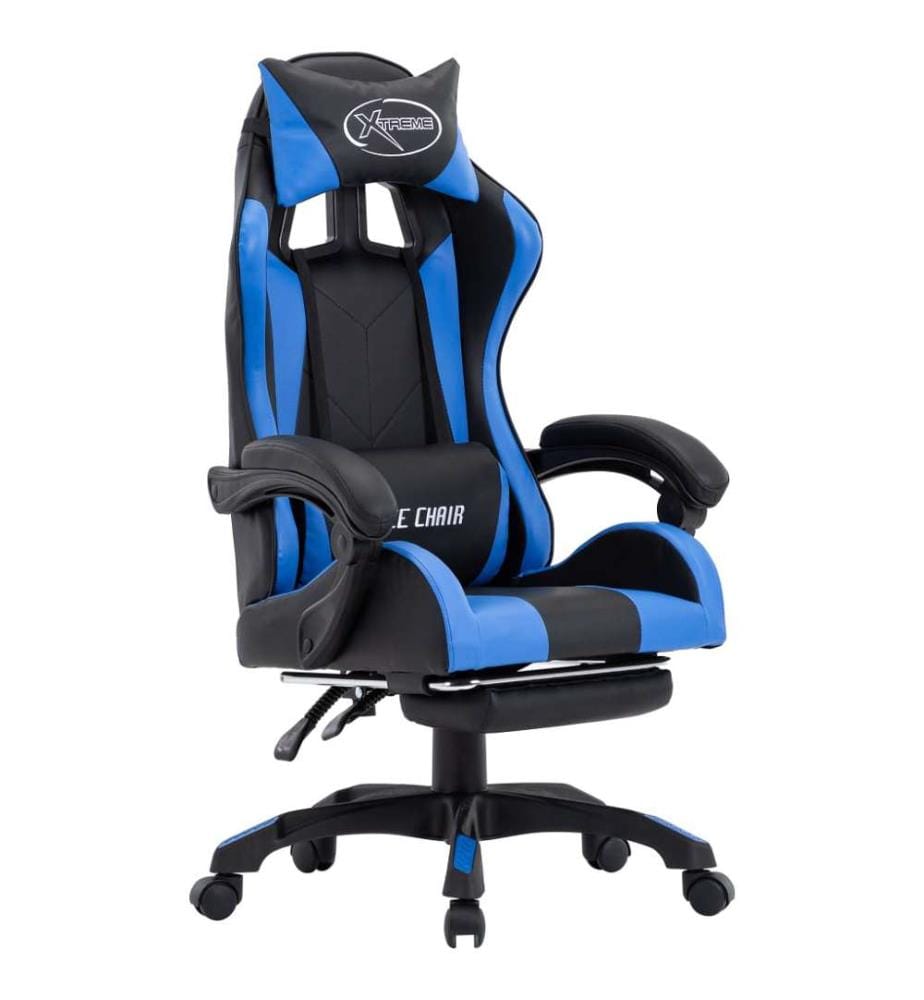 Gaming-Stuhl mit Fussstütze Blau und Schwarz Kunstleder